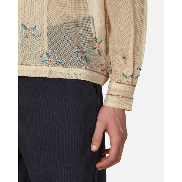 Bode Camicia a maniche lunghe in rete floreale con paillettes Beige
