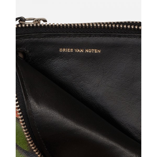 Portafoglio e portacellulare in pelle stampata Dries Van Noten Nero