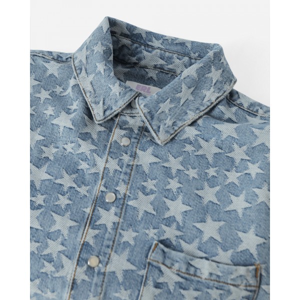ERL Camicia di jeans Jacquard Star Blu chiaro