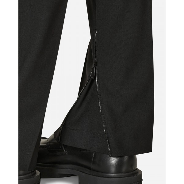 Pantaloni slim con zip in lana ricamata Off-White Nero