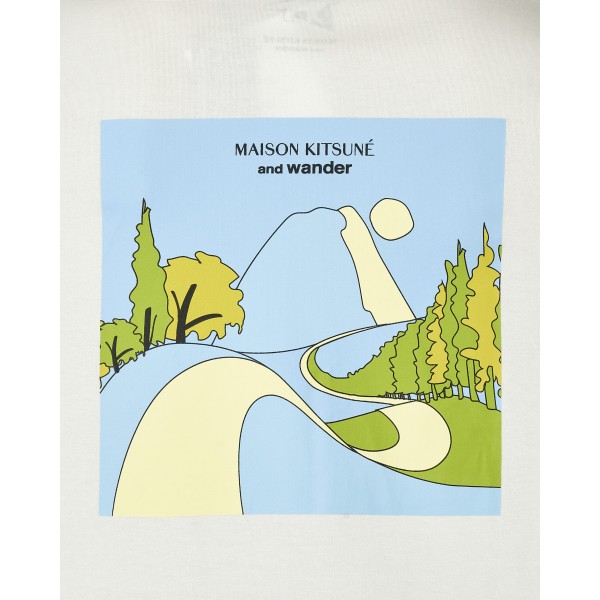 and wander Maison Kitsuné Dry Cotton Mountain T-Shirt Bianco sporco